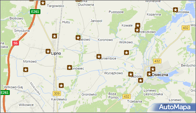 mapa Goniembice, Goniembice na mapie Targeo