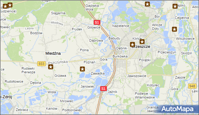 mapa Góra gmina Miedźna, Góra gmina Miedźna na mapie Targeo