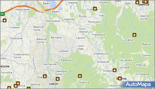 mapa Górki Małe gmina Brenna, Górki Małe gmina Brenna na mapie Targeo