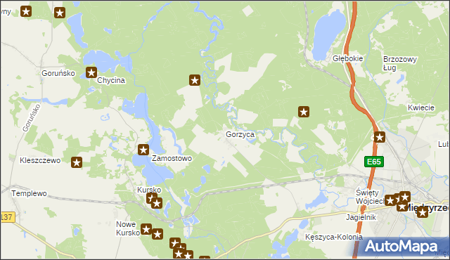 mapa Gorzyca gmina Międzyrzecz, Gorzyca gmina Międzyrzecz na mapie Targeo