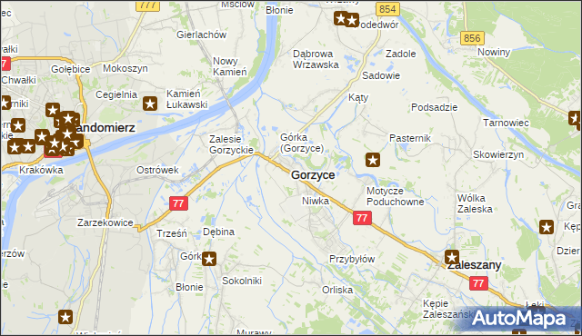 mapa Gorzyce powiat tarnobrzeski, Gorzyce powiat tarnobrzeski na mapie Targeo