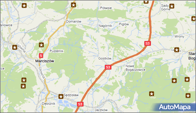 mapa Gostków gmina Stare Bogaczowice, Gostków gmina Stare Bogaczowice na mapie Targeo