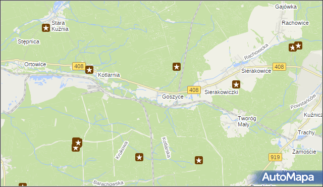 mapa Goszyce gmina Bierawa, Goszyce gmina Bierawa na mapie Targeo