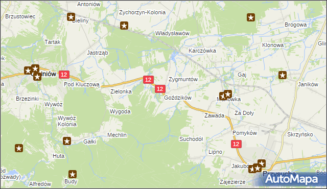mapa Goździków gmina Gielniów, Goździków gmina Gielniów na mapie Targeo