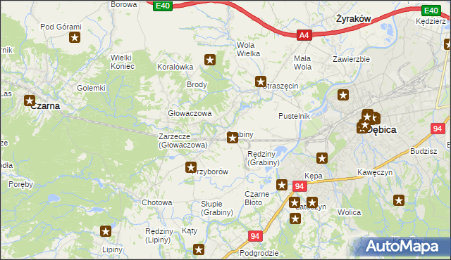 mapa Grabiny gmina Czarna, Grabiny gmina Czarna na mapie Targeo