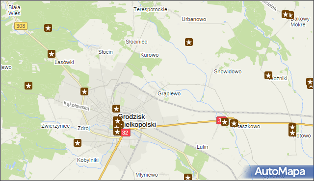 mapa Grąblewo gmina Grodzisk Wielkopolski, Grąblewo gmina Grodzisk Wielkopolski na mapie Targeo