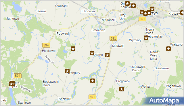 mapa Grabno gmina Kętrzyn, Grabno gmina Kętrzyn na mapie Targeo