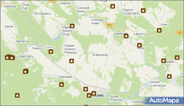 mapa Grabowica gmina Susiec, Grabowica gmina Susiec na mapie Targeo