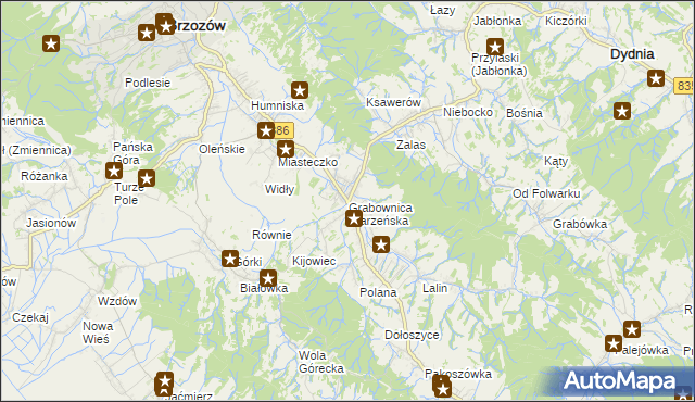 mapa Grabownica Starzeńska, Grabownica Starzeńska na mapie Targeo