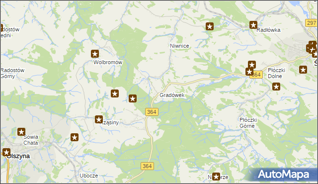 mapa Gradówek gmina Lwówek Śląski, Gradówek gmina Lwówek Śląski na mapie Targeo