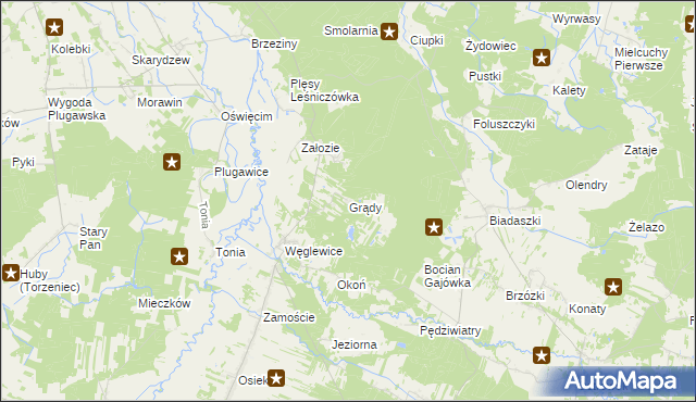 mapa Grądy gmina Galewice, Grądy gmina Galewice na mapie Targeo