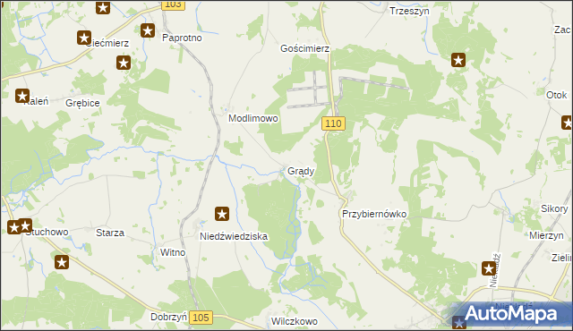 mapa Grądy gmina Gryfice, Grądy gmina Gryfice na mapie Targeo