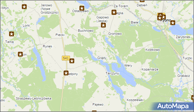 mapa Grądy gmina Rybno, Grądy gmina Rybno na mapie Targeo