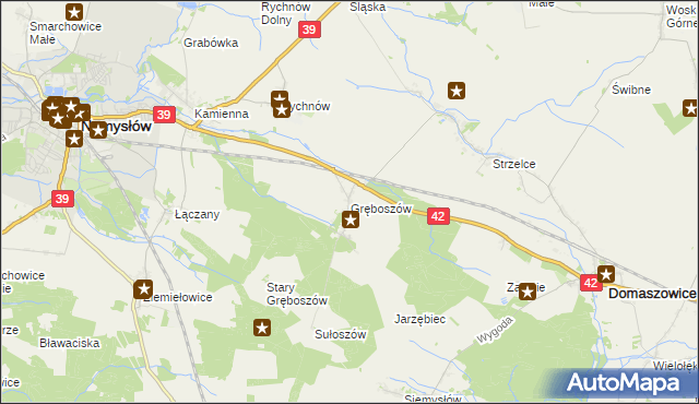 mapa Gręboszów gmina Domaszowice, Gręboszów gmina Domaszowice na mapie Targeo