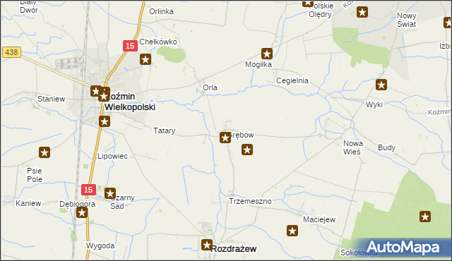 mapa Grębów gmina Rozdrażew, Grębów gmina Rozdrażew na mapie Targeo