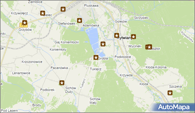 mapa Grobla gmina Rytwiany, Grobla gmina Rytwiany na mapie Targeo