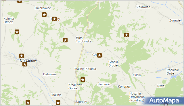 mapa Gródki gmina Turobin, Gródki gmina Turobin na mapie Targeo