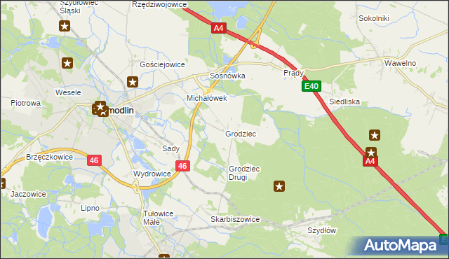 mapa Grodziec gmina Niemodlin, Grodziec gmina Niemodlin na mapie Targeo