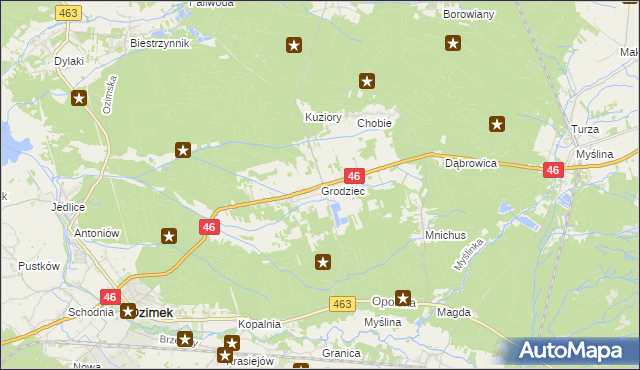 mapa Grodziec gmina Ozimek, Grodziec gmina Ozimek na mapie Targeo