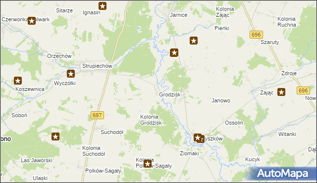 mapa Grodzisk gmina Grębków, Grodzisk gmina Grębków na mapie Targeo