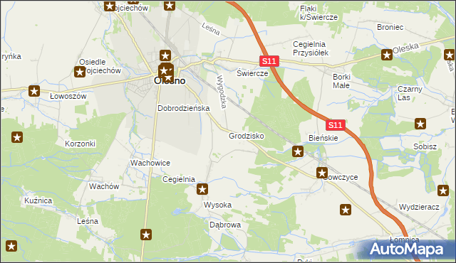 mapa Grodzisko gmina Olesno, Grodzisko gmina Olesno na mapie Targeo