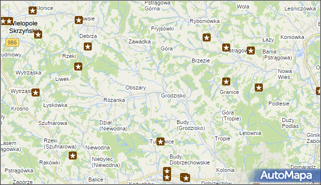 mapa Grodzisko gmina Strzyżów, Grodzisko gmina Strzyżów na mapie Targeo