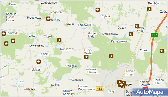 mapa Grójec Wielki gmina Złoczew, Grójec Wielki gmina Złoczew na mapie Targeo