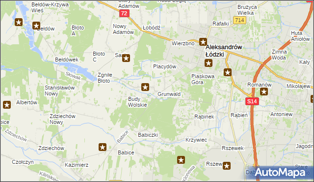 mapa Grunwald gmina Aleksandrów Łódzki, Grunwald gmina Aleksandrów Łódzki na mapie Targeo