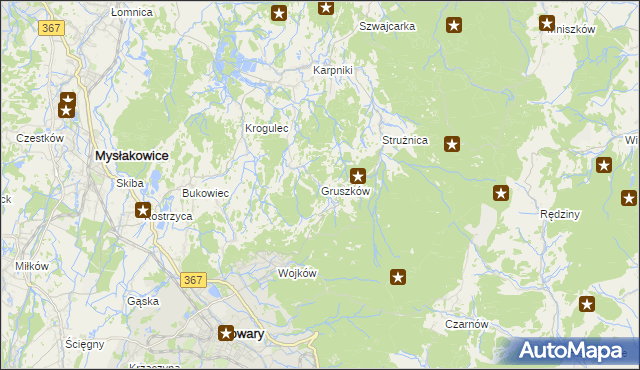 mapa Gruszków gmina Mysłakowice, Gruszków gmina Mysłakowice na mapie Targeo