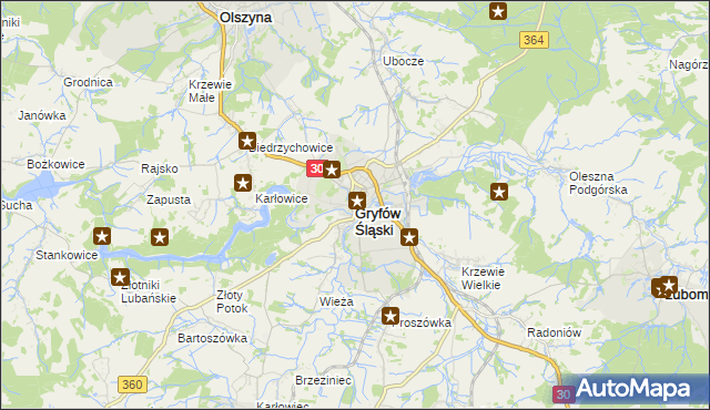 mapa Gryfów Śląski, Gryfów Śląski na mapie Targeo