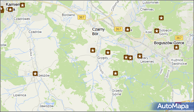 mapa Grzędy gmina Czarny Bór, Grzędy gmina Czarny Bór na mapie Targeo