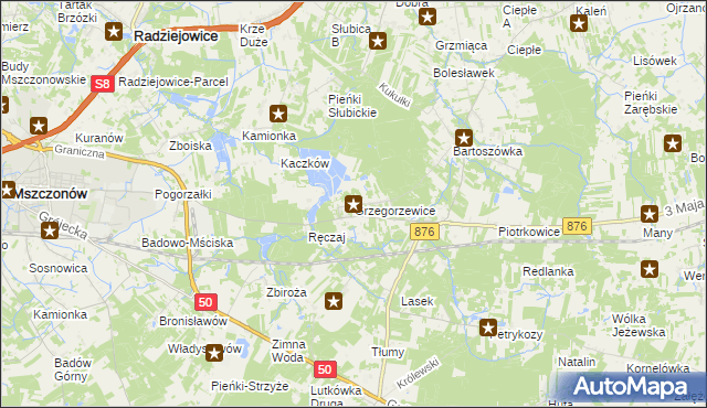 mapa Grzegorzewice gmina Żabia Wola, Grzegorzewice gmina Żabia Wola na mapie Targeo