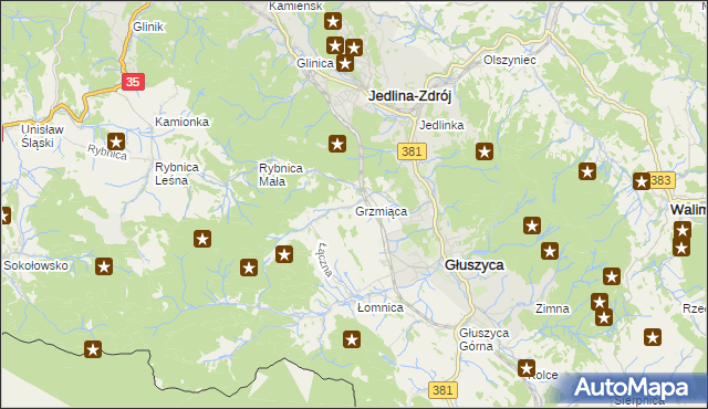 mapa Grzmiąca gmina Głuszyca, Grzmiąca gmina Głuszyca na mapie Targeo