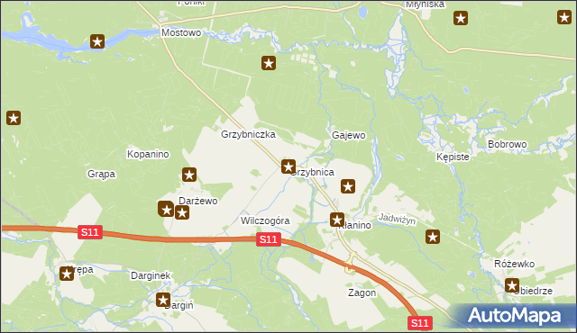 mapa Grzybnica gmina Manowo, Grzybnica gmina Manowo na mapie Targeo