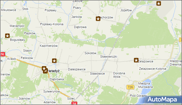 mapa Grzymałów gmina Paradyż, Grzymałów gmina Paradyż na mapie Targeo