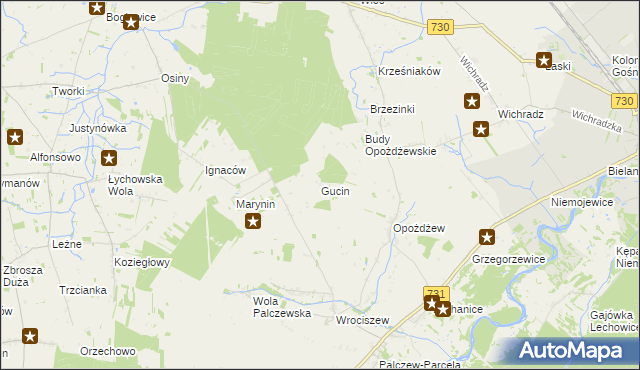 mapa Gucin gmina Warka, Gucin gmina Warka na mapie Targeo