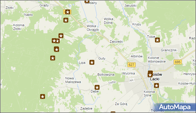 mapa Guty gmina Kosów Lacki, Guty gmina Kosów Lacki na mapie Targeo