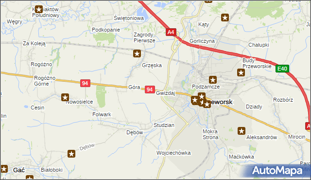 mapa Gwizdaj, Gwizdaj na mapie Targeo