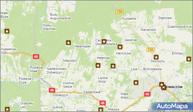 mapa Helenów gmina Głowaczów, Helenów gmina Głowaczów na mapie Targeo