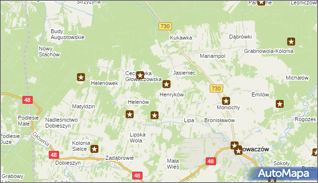 mapa Henryków gmina Głowaczów, Henryków gmina Głowaczów na mapie Targeo
