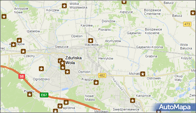 mapa Henryków gmina Zduńska Wola, Henryków gmina Zduńska Wola na mapie Targeo
