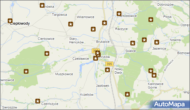 mapa Henryków gmina Ziębice, Henryków gmina Ziębice na mapie Targeo