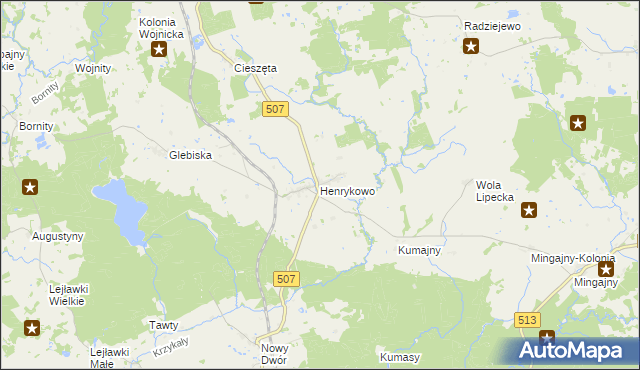 mapa Henrykowo gmina Orneta, Henrykowo gmina Orneta na mapie Targeo