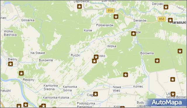 mapa Hucisko gmina Harasiuki, Hucisko gmina Harasiuki na mapie Targeo