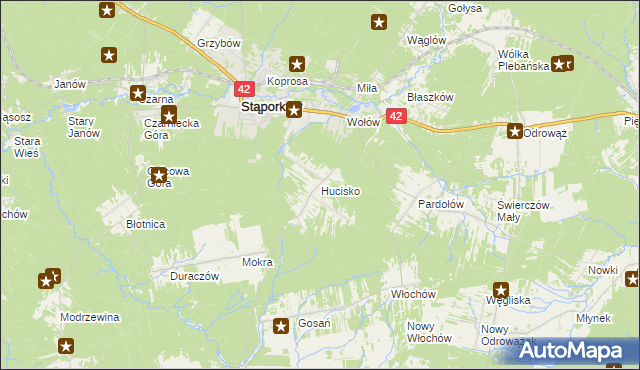 mapa Hucisko gmina Stąporków, Hucisko gmina Stąporków na mapie Targeo