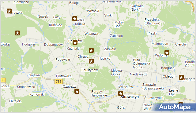 mapa Hucisko gmina Strawczyn, Hucisko gmina Strawczyn na mapie Targeo