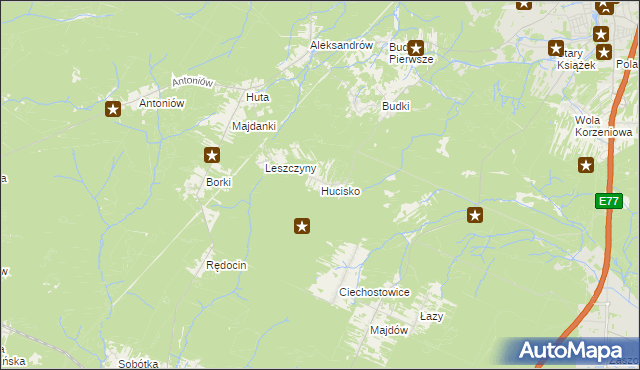 mapa Hucisko gmina Szydłowiec, Hucisko gmina Szydłowiec na mapie Targeo