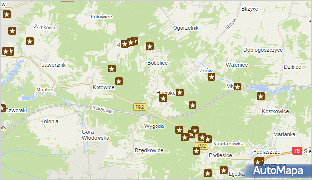 mapa Hucisko gmina Włodowice, Hucisko gmina Włodowice na mapie Targeo