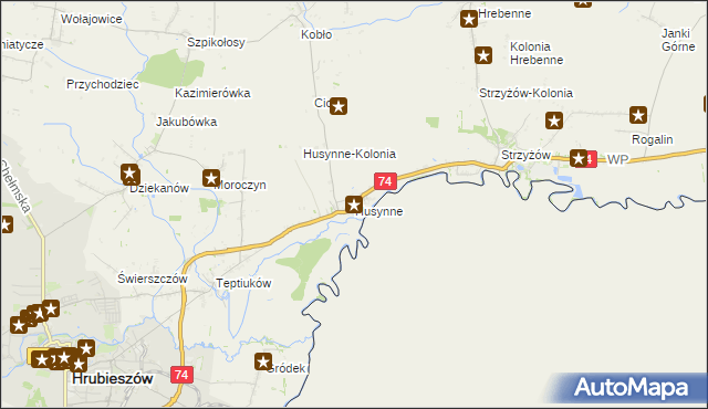 mapa Husynne gmina Hrubieszów, Husynne gmina Hrubieszów na mapie Targeo