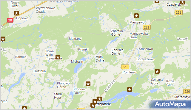 mapa Huta Dolna gmina Przywidz, Huta Dolna gmina Przywidz na mapie Targeo